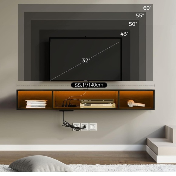 Rolanstar Black TV Stand with RGB Lights
